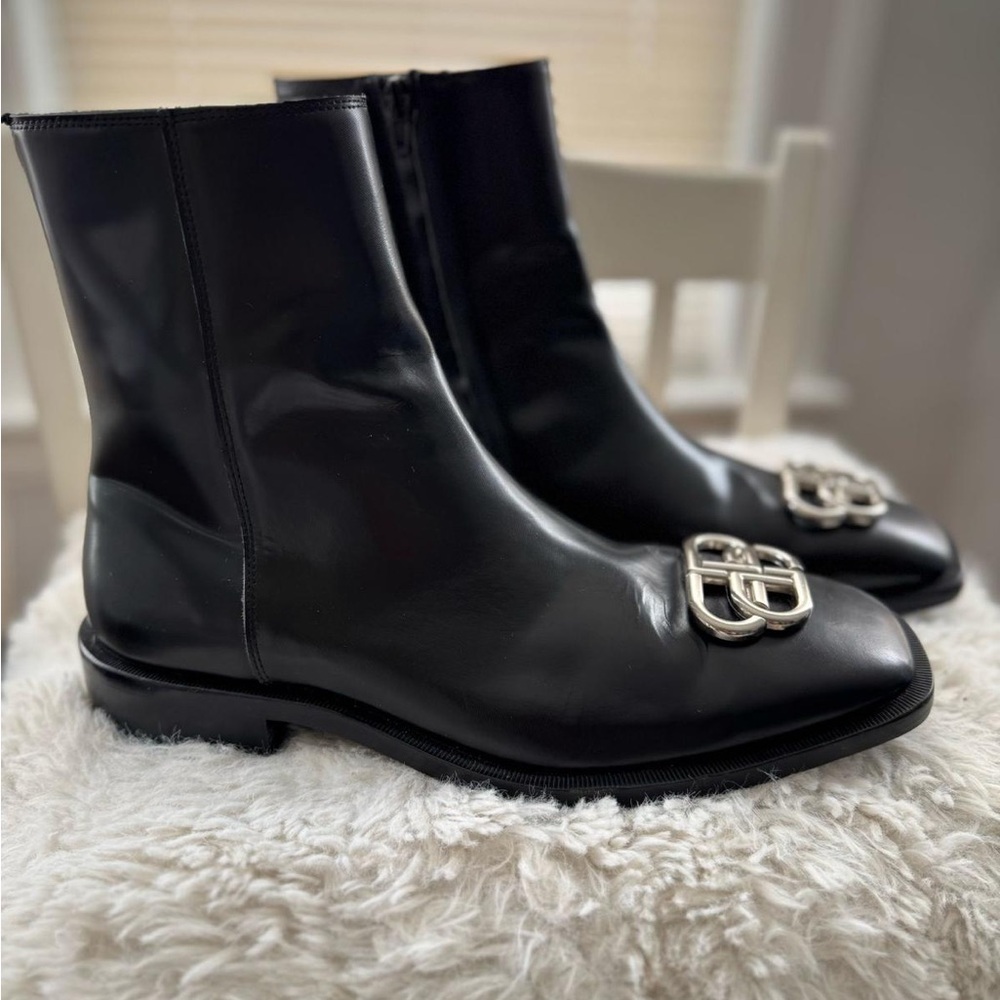 Black Leather Ankle Boots with Silver Buckle - Picture 4 of 5